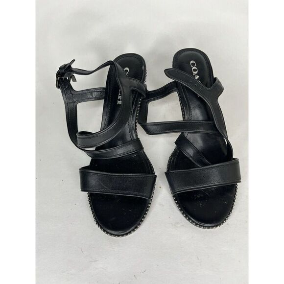 Coach Black Leather Open Toe Ankle Strap Heel Sandals Women Sz 7.5B US/38EU - Picture 9 of 13